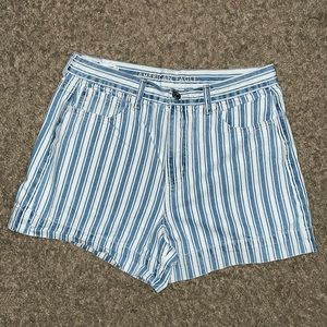 American Eagle high waisted striped blue white jean shorts